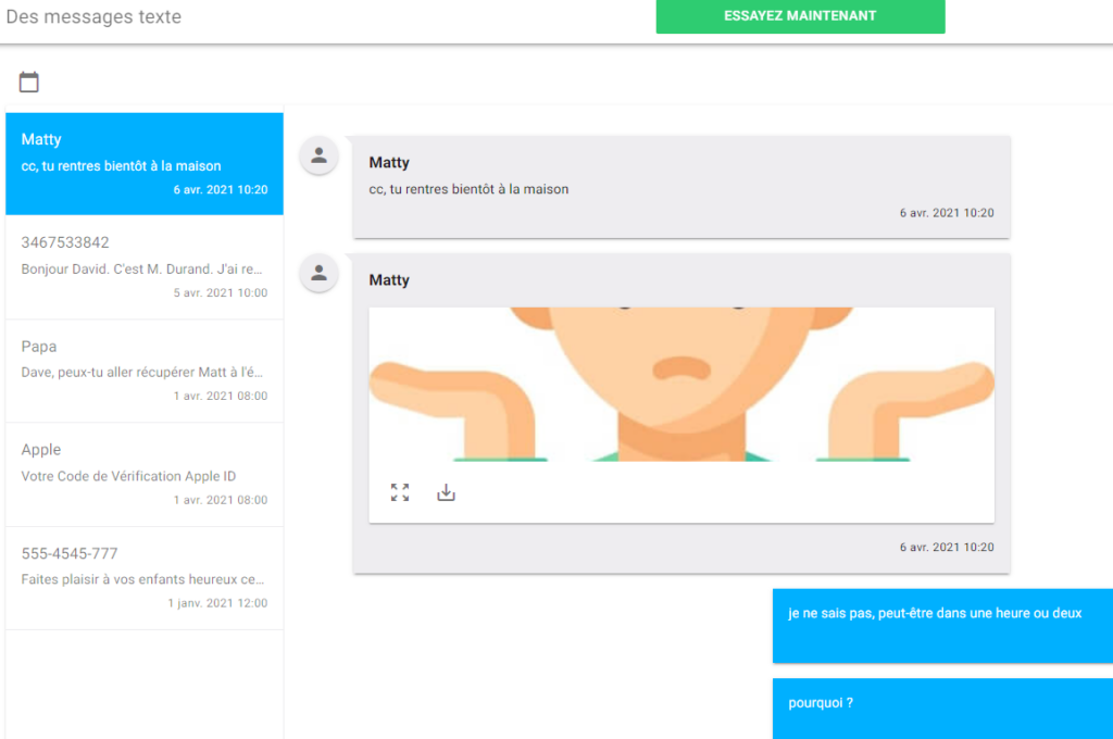 Exemples de messages textes captés par mSpy